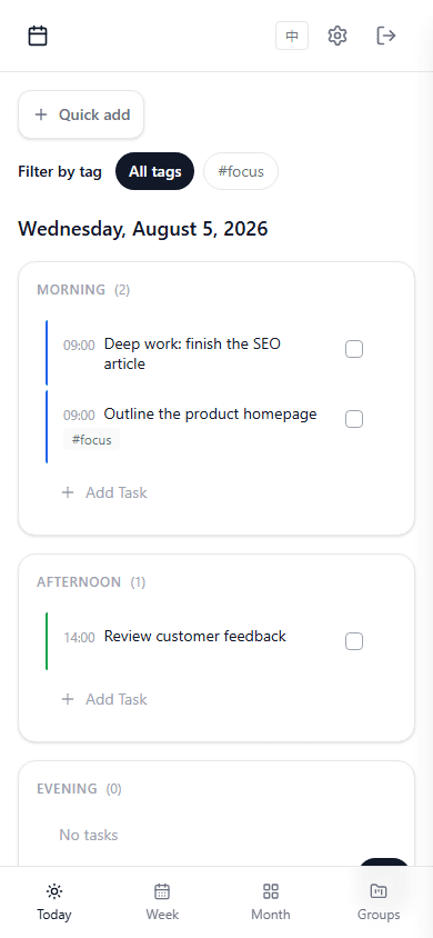 WeekOrbit regular Today view screenshot
